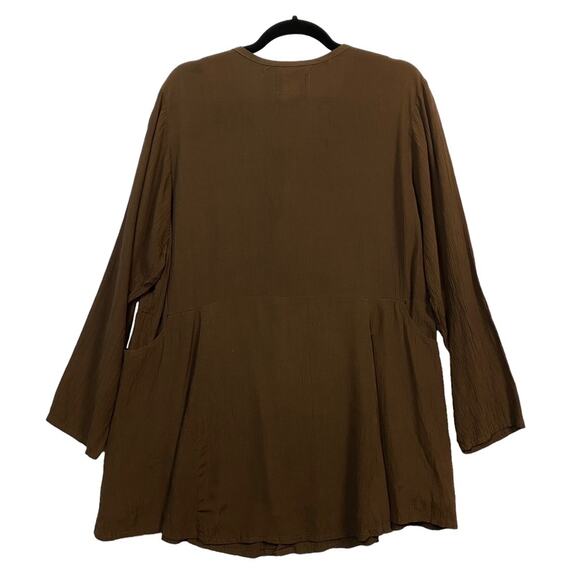 Flax Brown Button Up Long Sleeve Lagenlook Tunic Top Size Small - Picture 6 of 7